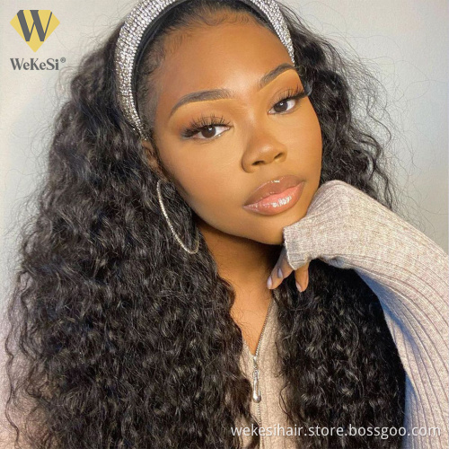 Headband wigs Top Virgin Kinky Curly 150% Density Natural Color human hair for black women Machine Made wig wholesale vendors